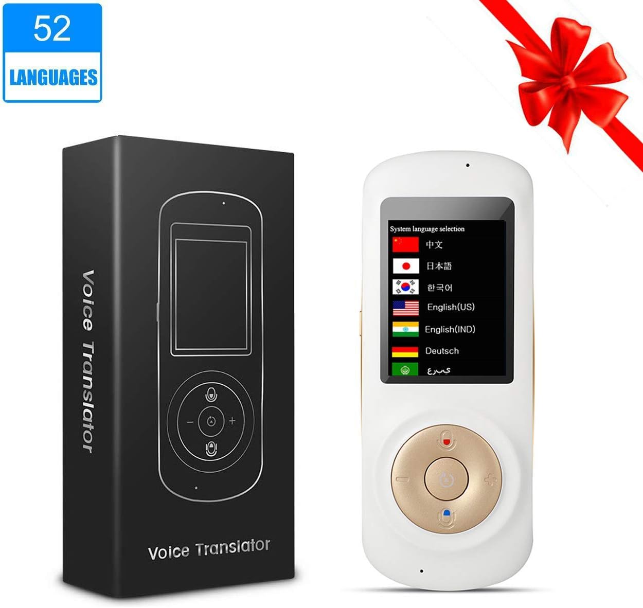 BEYI Instant Voice Automatic Translator, Smart Foreign Language Translator Voice to Text Device Electronic Pocket 52 Languages for Hearing Talking Learning Help in Travel Shopping Business White