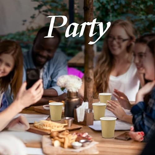 Miniatura 6 de Tazas de café de papel desechables de 8 onzas, paquete de 50, color caqui, ideales para bebidas calientes y fiestas