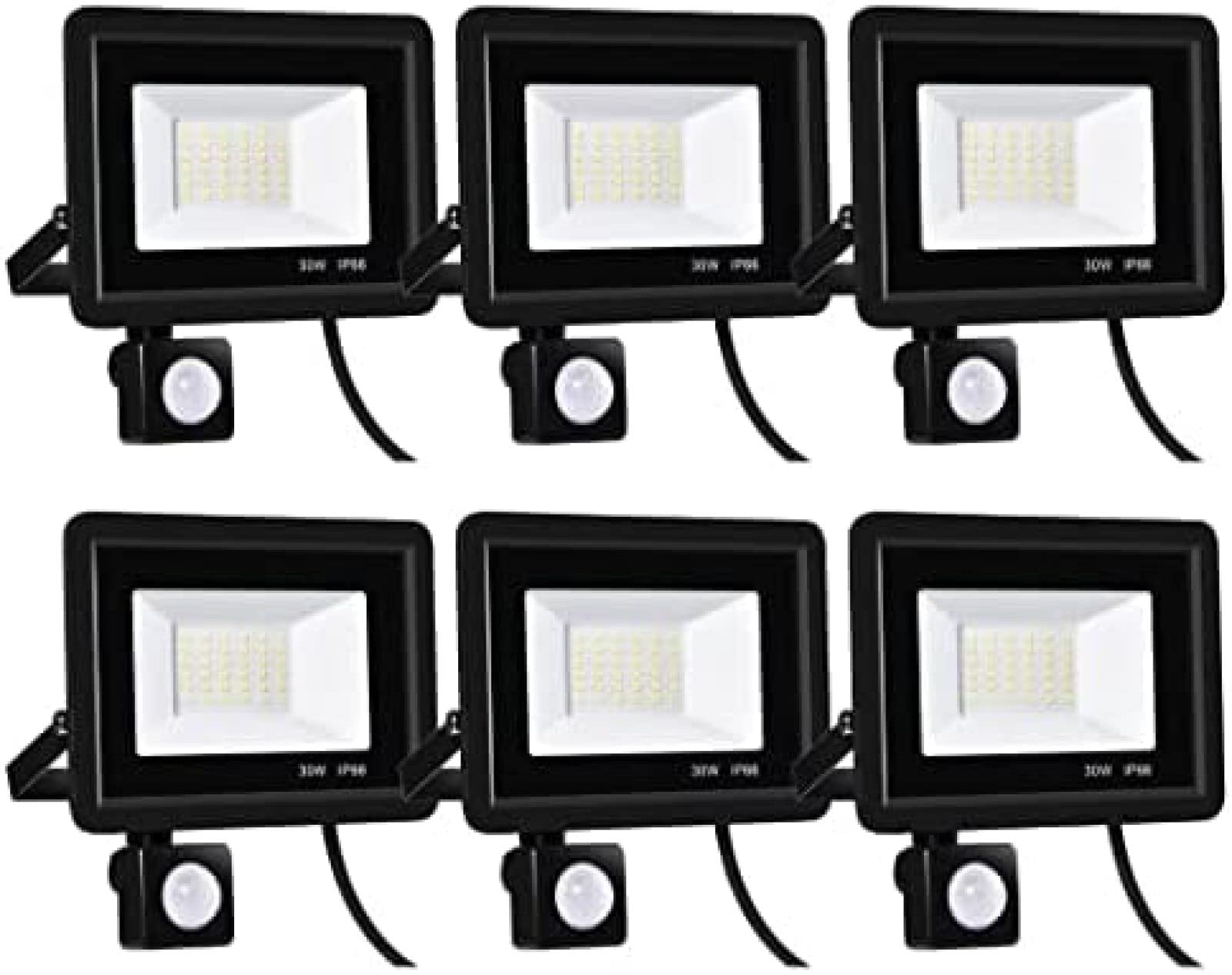 DIE 30W Security Lights With PIR Motion Sensor, Outdoor LED Floodlights 3000LM 6500K Cool White, IP66 Waterproof Wall Light For Garden, Backyard, Garage, Doorways,6-pack,Constructive23