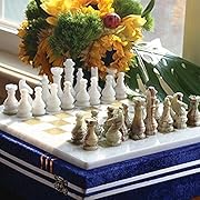 RADICALn Handmade 15 Inches White and Green Onyx Weighted Full Chess Game Set Staunton and Ambassador Gift Style Marble Tournament Chess Sets for Adults - Non Wooden - Non Magnetic - Not Backgammon - Non Glass