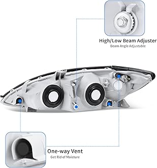DWVO Headlight Assembly Compatible with 2002-2004 Camry(Only Fits LE/XLE) Driver and Passenger Side Replacement Headlamps Chrome Housing Clear Lens
