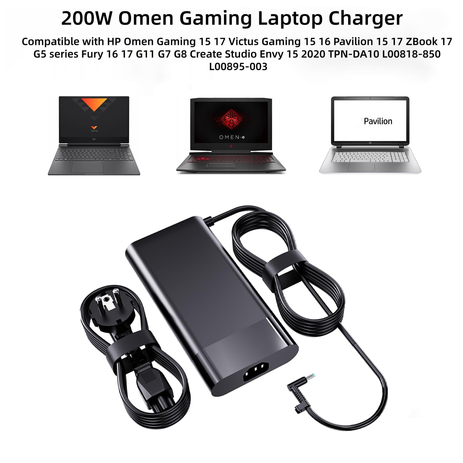 200W Ładowarka Kompatybilny z HP Omen Gaming 15 17 Victus Gaming 15 16 Pavilion 15 17 ZBook 17 G5 serii Fury 16 G11 17 G7 G8 Create Studio Envy 15 2020 TPN-DA10 L00818-850 L00895-003 zasilacz adapter