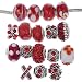 RUBYCA Murano Lampwork Charm Glass Beads Tibetan Crystal European Bracelet Mix Assortment Red 15Pcs