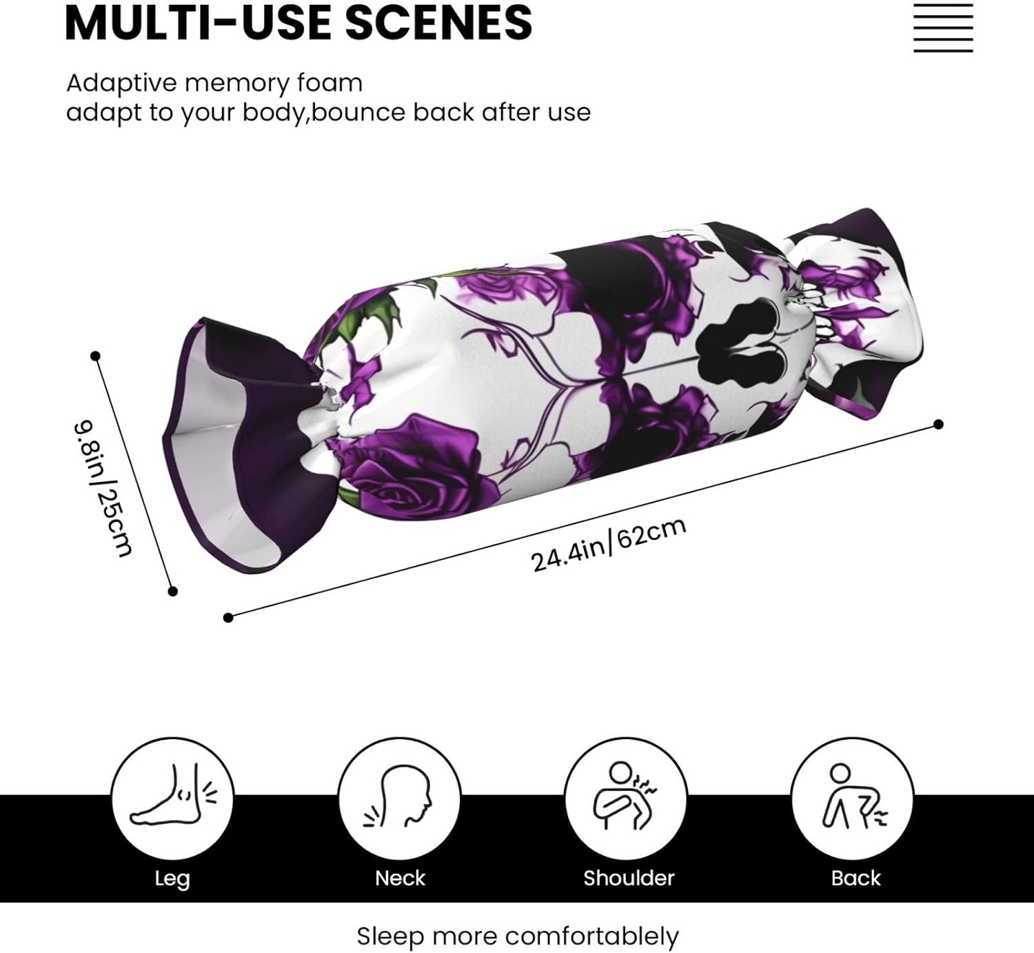 Purple Rose Skeleton Print Candy Cylindrical Comfortable Pillow Throw Pillows Home Decor Easy Maintenance