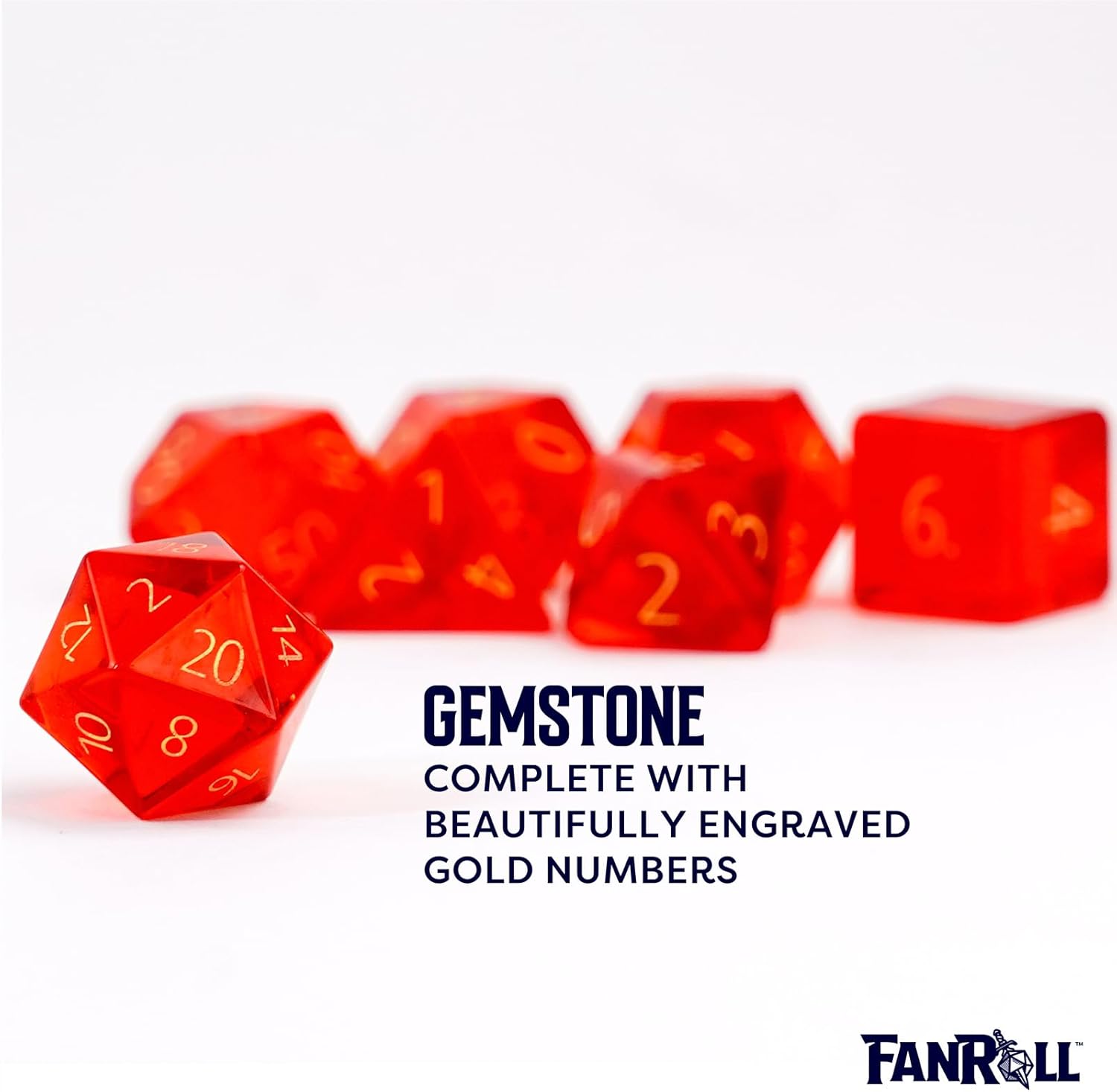 FanRoll 16mm Birthstone Stone Poly DND Dice Set: Engraved November Citrine, Role Playing Game Dice for Dungeons and Dragons