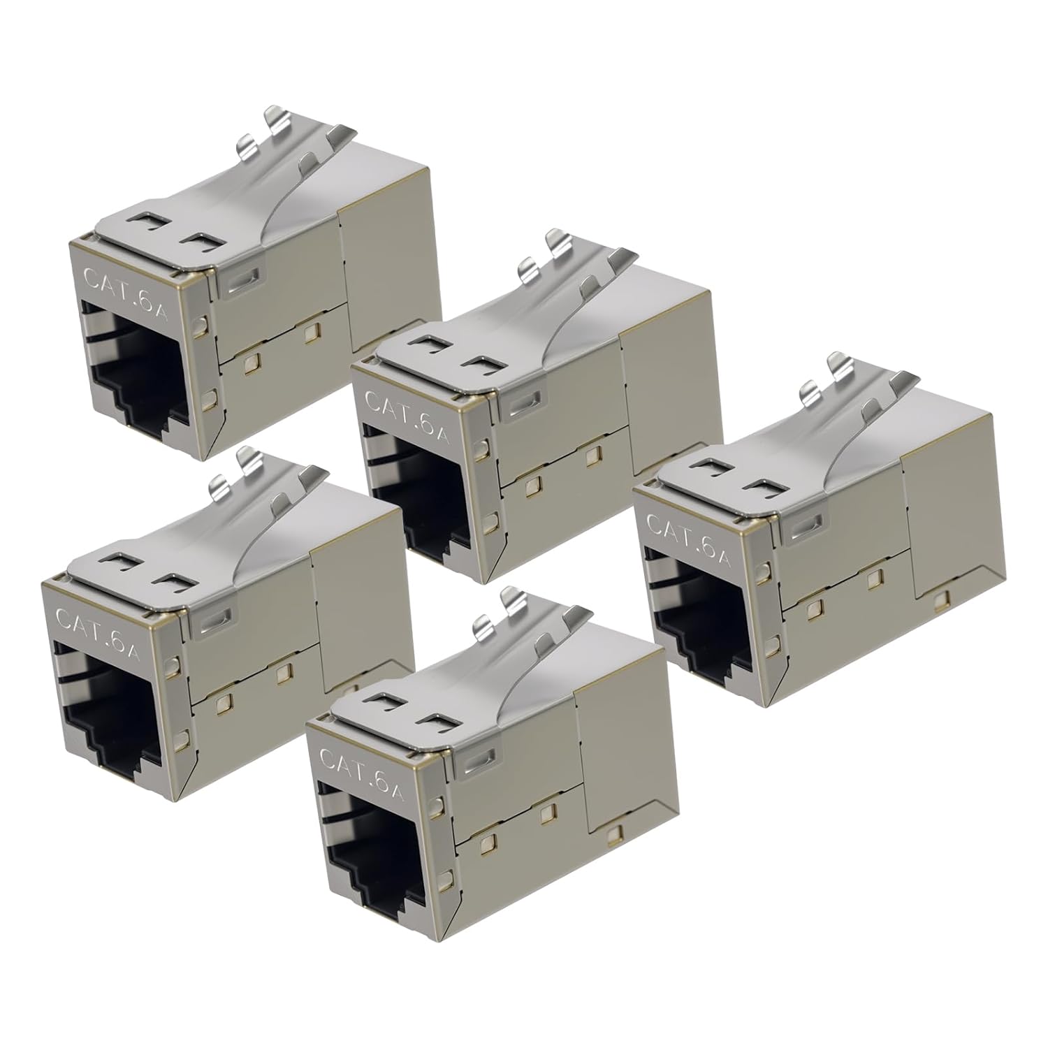 Cyberguys! CAT6A Keystone Jack Shielded Inline Coupler 5-Pack, Rectangle Design, Heavy Duty STP RJ45 Keystone Jack Female-to-Female Connector, 10Gbps High-Speed Ethernet, UL Listed
