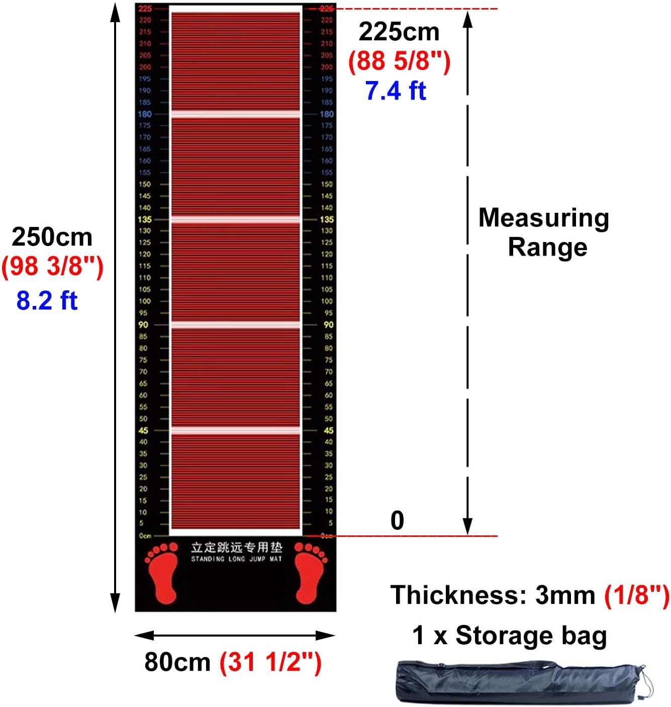 ロングジャンプテストパッドエクササイズマット、頑丈な体力トレーニングマット安全で耐摩耗性、多機能練習パッド2.6 X 8.2フィート