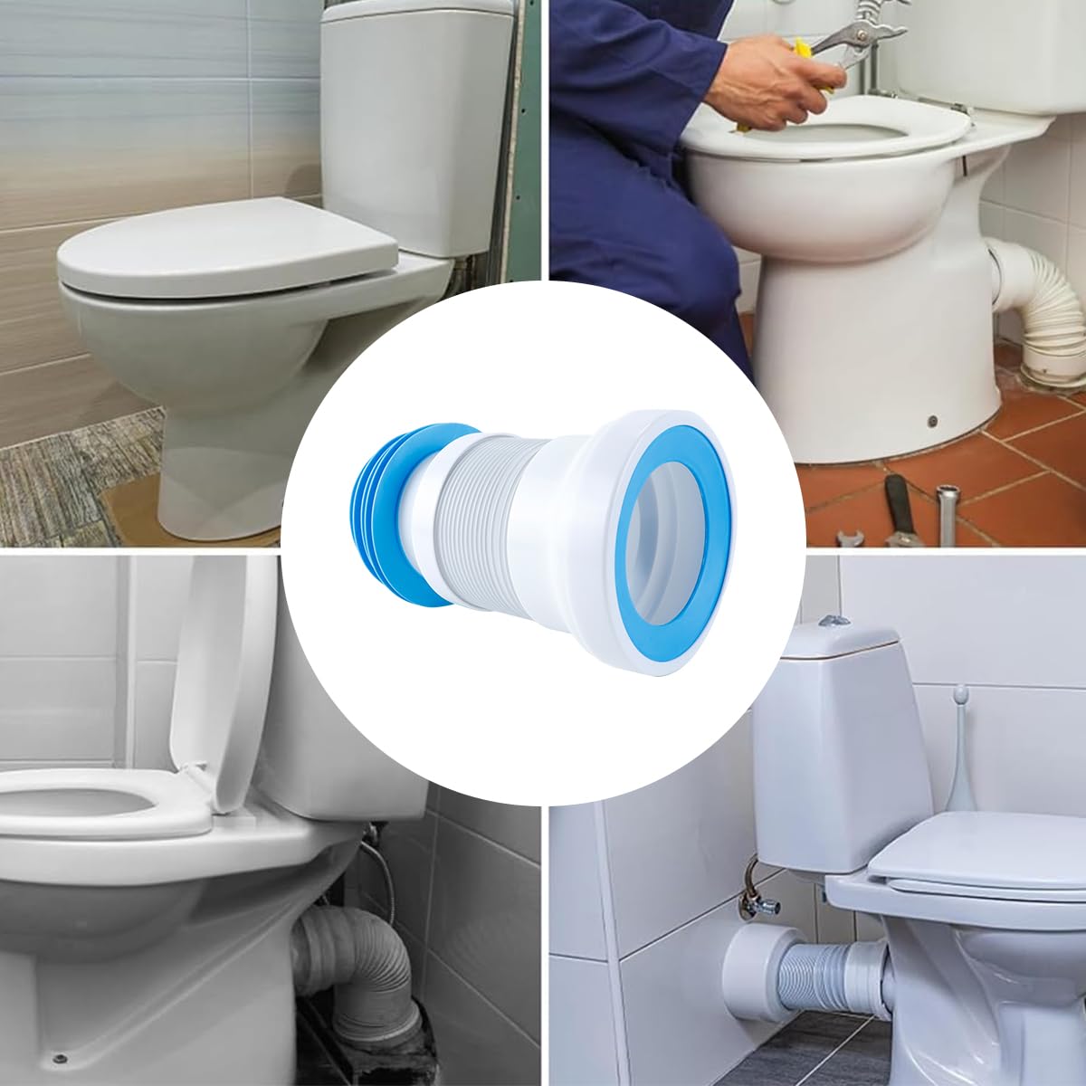 Ausi Conector universal para tubería de inodoro: extensible de 275 a 430 mm, flexible y sellable (compatible con la mayoría de los inodoros)