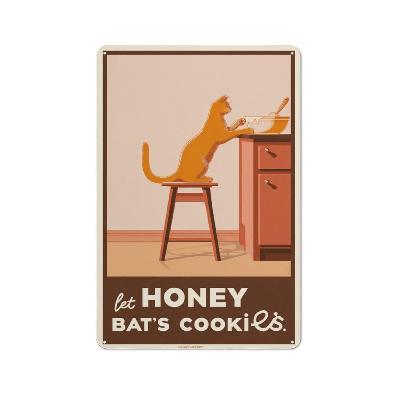 Junmoney Honey Bat's Cookies Retro Tin Sign 30X20cm For Workshop Wall, For Collectors Of Retro Metal Wall Decor
