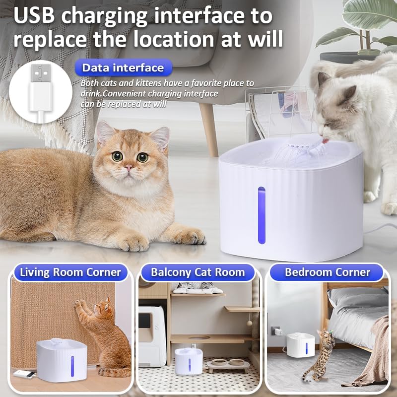 Pet Water Dispenser, LED Light Display 3L Large Capacity Intelligent Automatic 24-Hour circulating Filter pet Water Basin, Silent Design, Suitable for Cats and Dogs Drinking Water
