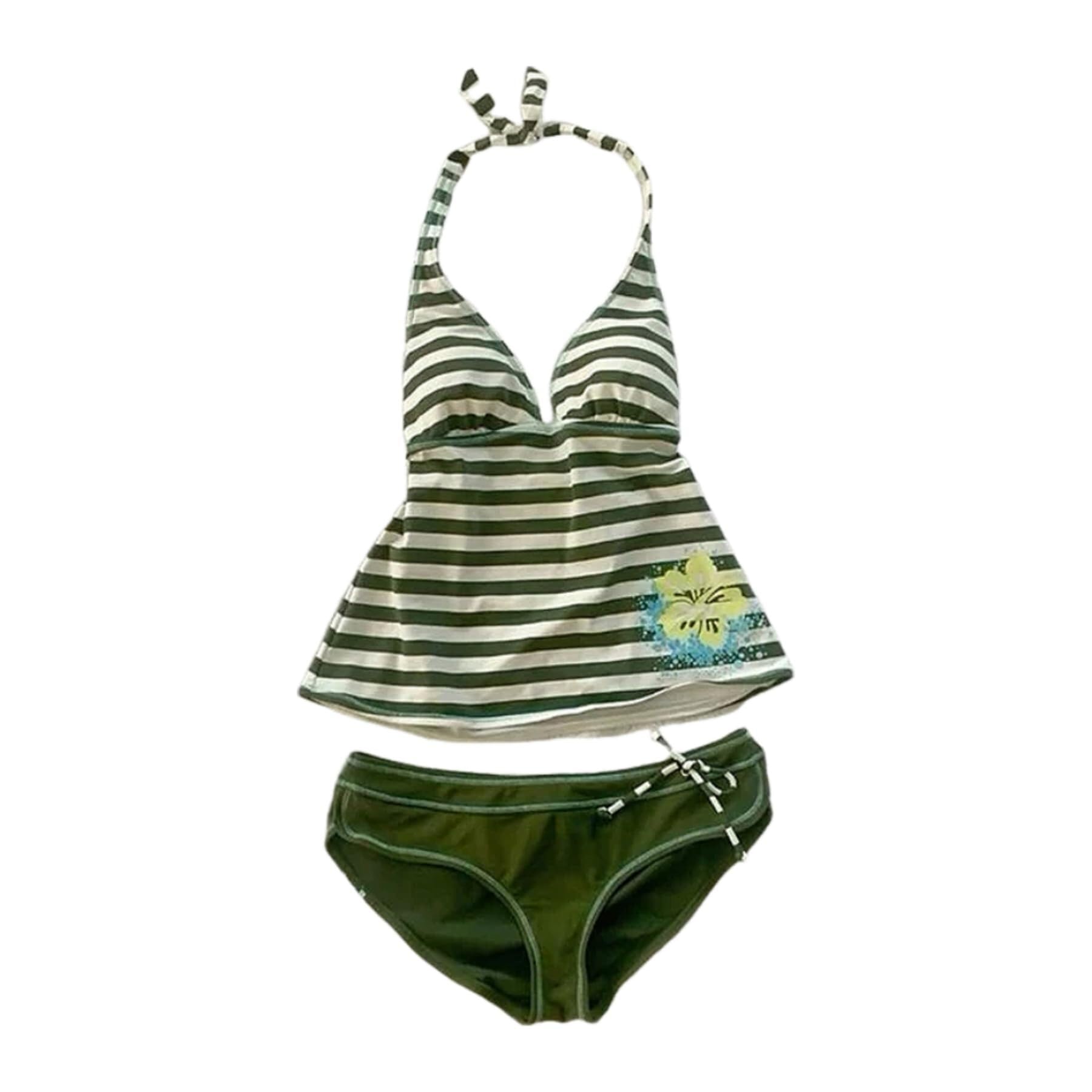 Damski vintage letni uroczy strój kąpielowy tankini Y2k kwiatowy lato 2-częściowy zestaw bikini plażowe w paski
