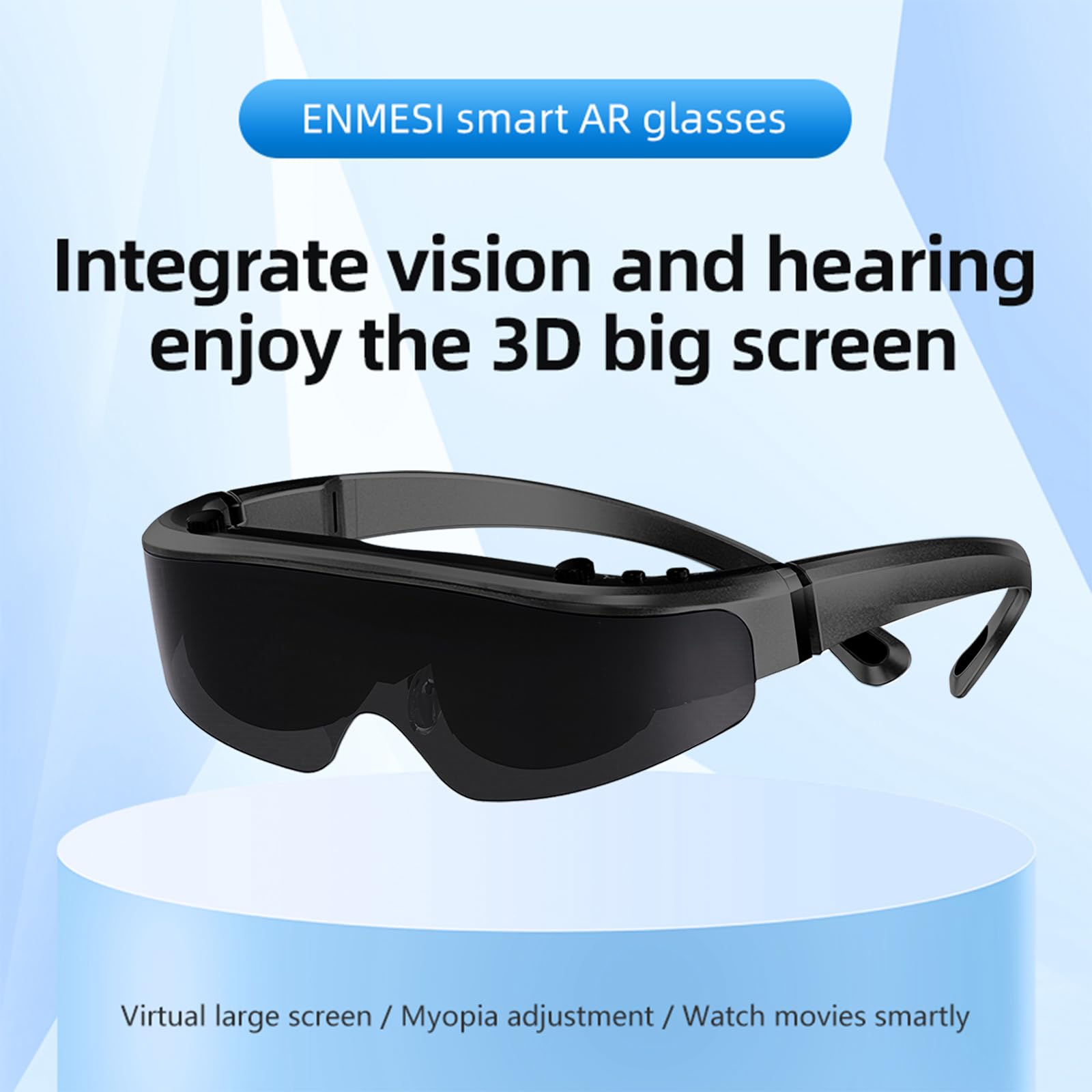 Ultralekkie okulary AR, 304.8 cm Micro-OLED prywatne kino, przełączane sprzętem 2D/3D, wysoka jasność 1800 nitów, regulacja krótkowzroczności 0-600°, podwójne soczewki magnetyczne, wbudowany głośnik
