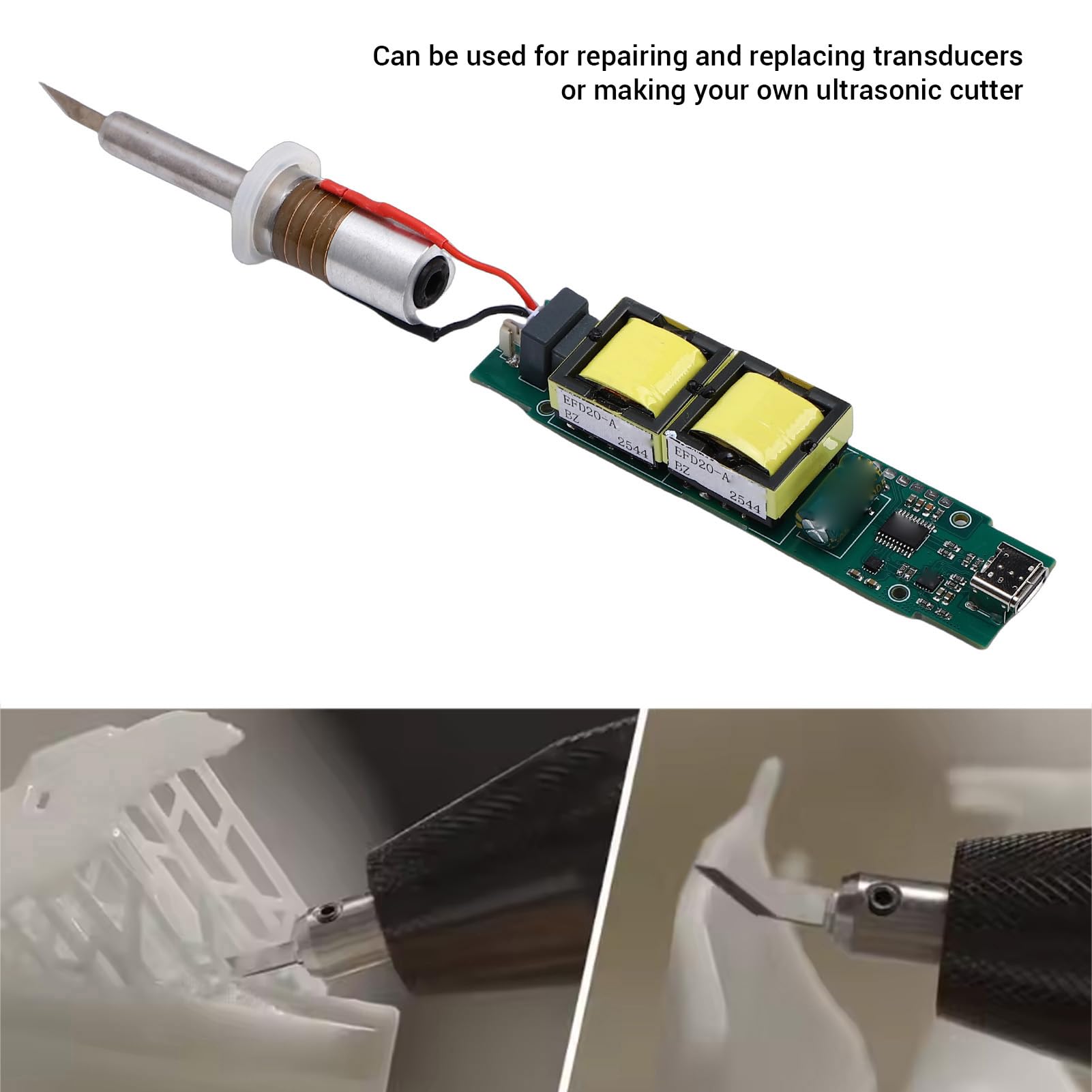 Transductor de Herramienta de Corte Ultrasónico, Transductor de Corte Ultrasónico de 30 W, Piezas Industriales de Acero de Aleación con Módulo de Accionamiento, Ideal para de PCB