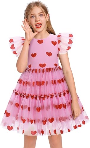 Girls Sequin Dress Toddler Shiny Rainbow Stars Tulle Dresses Ruffle Sleeve Birth