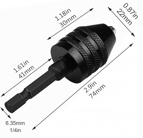 Miniatura 2 de Herramienta de conversión de portabrocas sin llave, vástago hexagonal de 14 pulgadas, capacidad de boquilla de portabrocas sin llave, 0.012-0.256 in