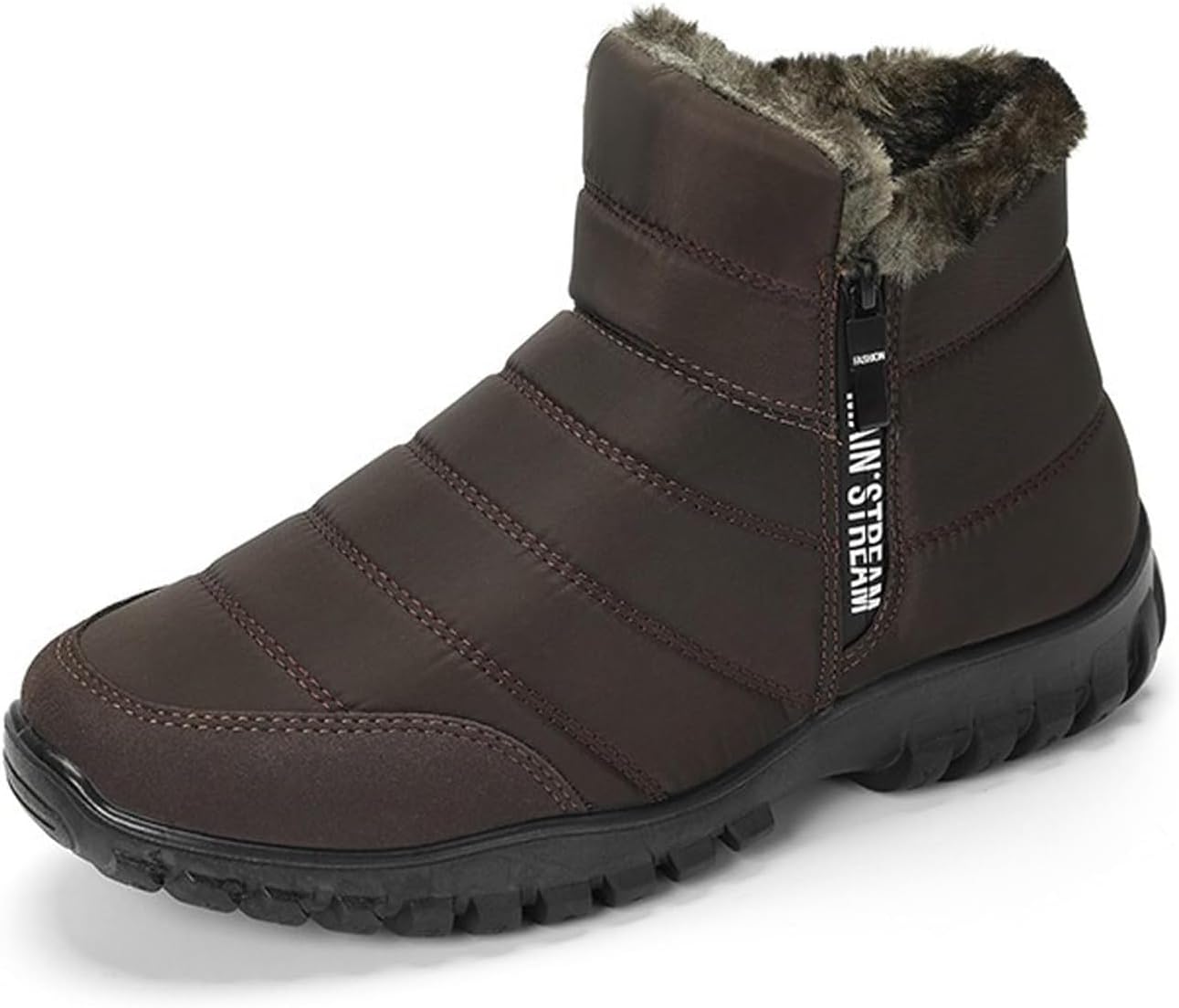 Snow Boots Men Winter Boots Waterproof Insulated Fur Lined Ankle Boots Side Zipper Slip On Warm Outdoor Shoes, Anti-Slip Cold Weather Booties for Commuting and Hiking