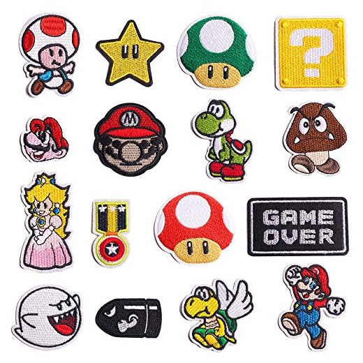 Inntek Tygmärke för påstrykning Super Mario Bros videospel broderade lappar för kläder jackor ryggsäckar jeans 16 stycken