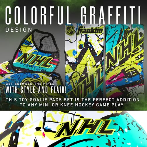 Franklin Sports NHL Youth Knee Hockey Goalie Pads + Helmet Set - Kids Knee + Mini Hockey Goalie Gear + Equipment - (2) Leg Pads, Catch Glove, Blocker + Mask Included - Graffiti by Franklin Sports - Used condition - Image 3