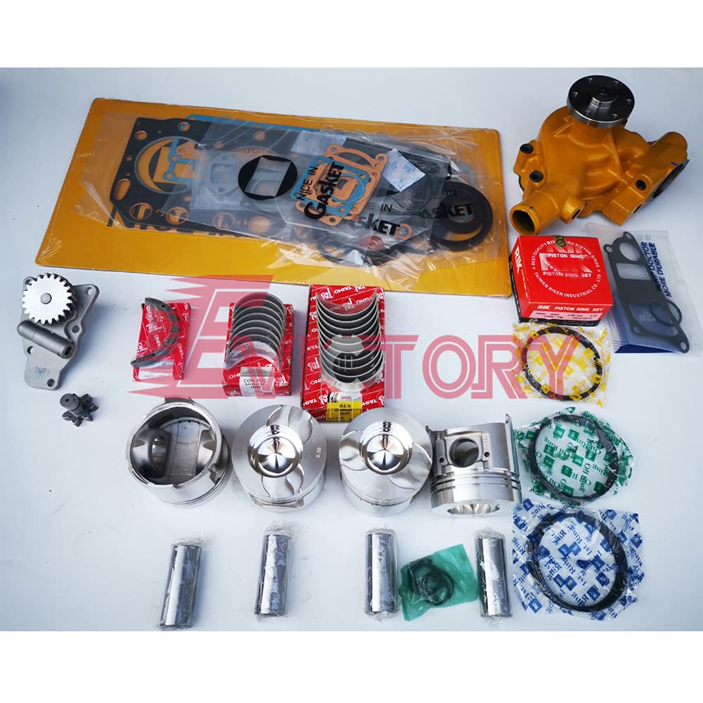 Komatsu 4D95S 4D95L Oversize Kit di ricostruzione Anello Pistone OS 0,50 MM Guarnizione cuscinetto+pompa olio + pompa acqua + biella + guide valvole
