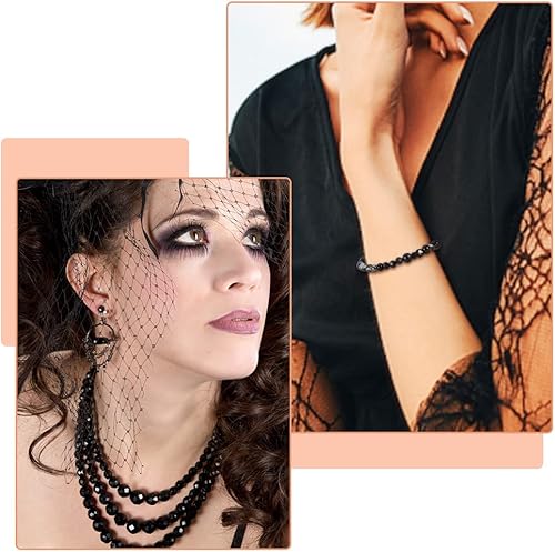 Miniatura 3 de PH PandaHall 522 cuentas redondas de vidrio de 0.315 a 0.315 pulgadas, cuentas de pulsera blancas y negras de roca de lava natural, cuentas