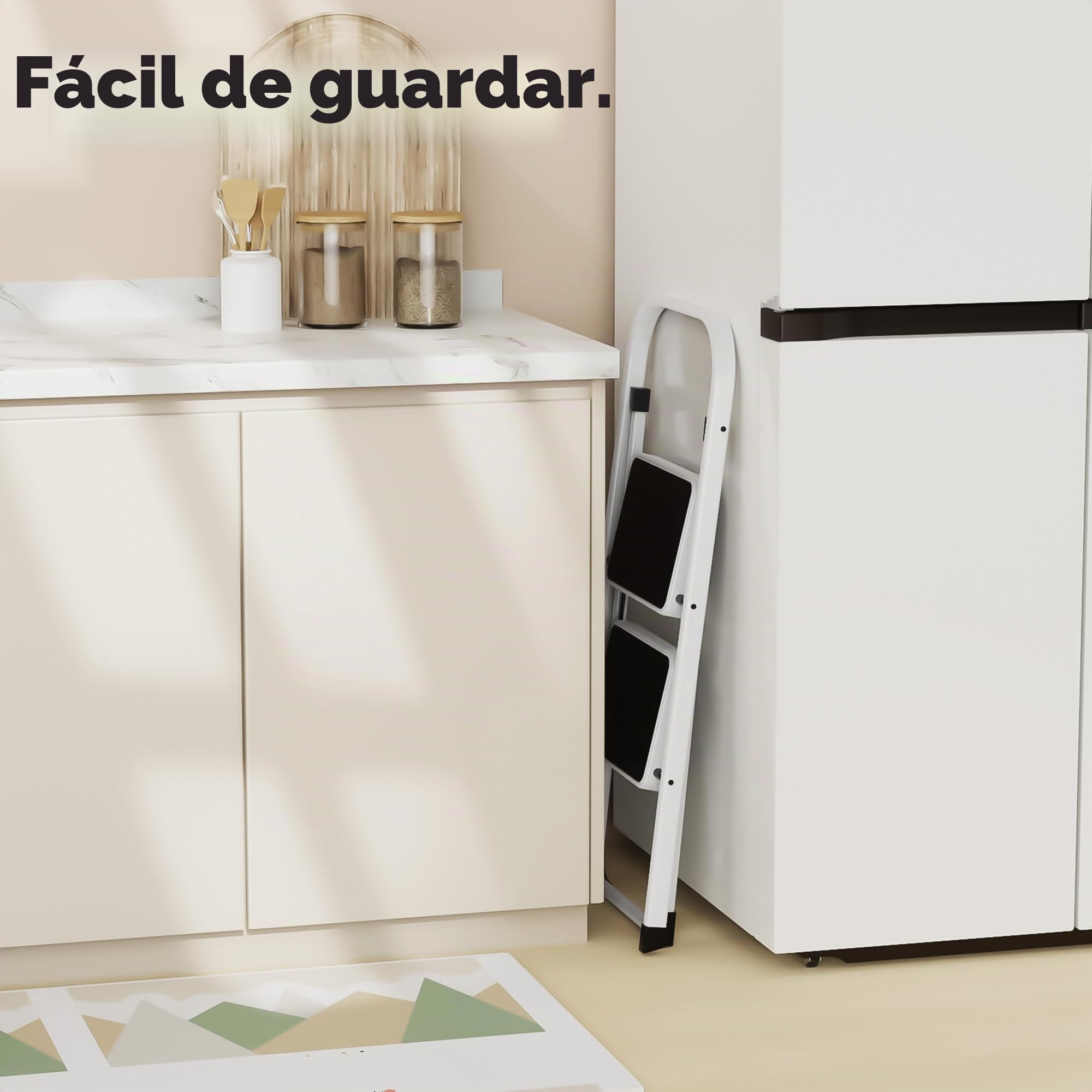HBTower Escalera 2 Peldaños Plegable – Acero Resistente, Antideslizante, 4,5 cm de Grosor, Carga 150 kg, Sin Montaje – para Cocina, Garaje, Oficina