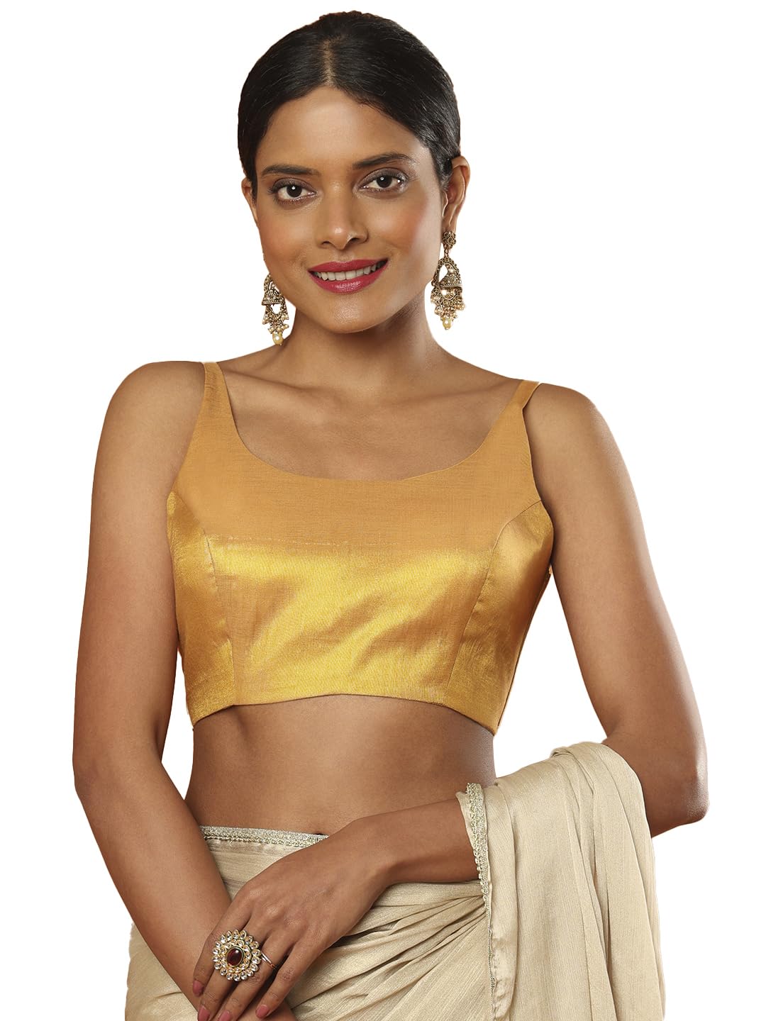 Tissue Round Neck Sleeveless Readymade Saree Blouse-image-31