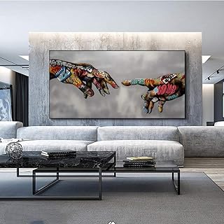 WKAQM Graffiti Arte Mano A Mano Tela Muro Arte Astratto Poster E Stampe Creazione di Adamo Muro Pittura Soggiorno Camera Immagini Parete Arte Arredamento Senza Cornice