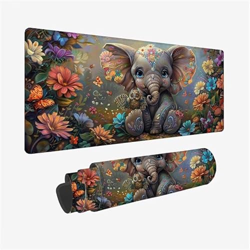 Tapis de Souris Éléphant, Sous Main Bureau Dessin Animé Tapis Souris XXL 1000x500x3mm Grand Mouse Pad avec Base en Caoutchouc Antidérapante Étanche, Gaming Mouse Pad pour Accessoire Bureau Deco Y2-975