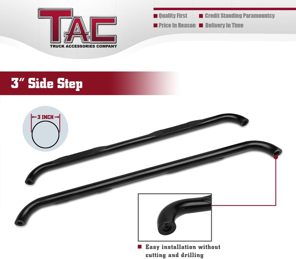 TAC Side Steps Running Boards Compatible with 2004-2012 Chevy Colorado Extended Cab/GMC Canyon Extended Cab Pickup Truck 3" Black Side Bars Nerf Bars Step Rails Exterior Accessories