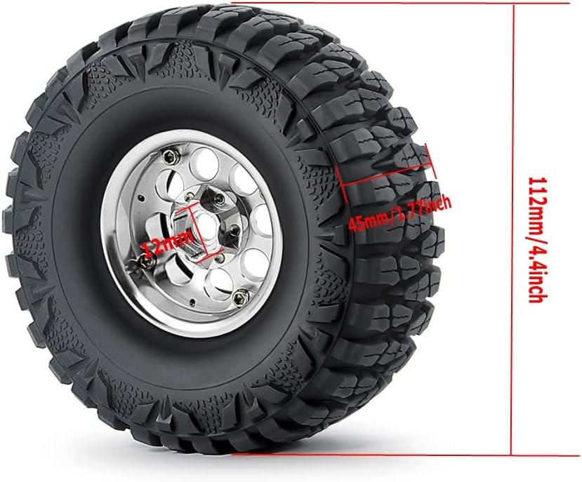 RCLIONS 1.9inch Aluminum Beadlock Wheels and Rubber Tires with Foam Insert for 1/10 RC Car Axial SCX10 90046,SCX10-III,TRX4,D90 (Silver+Black)