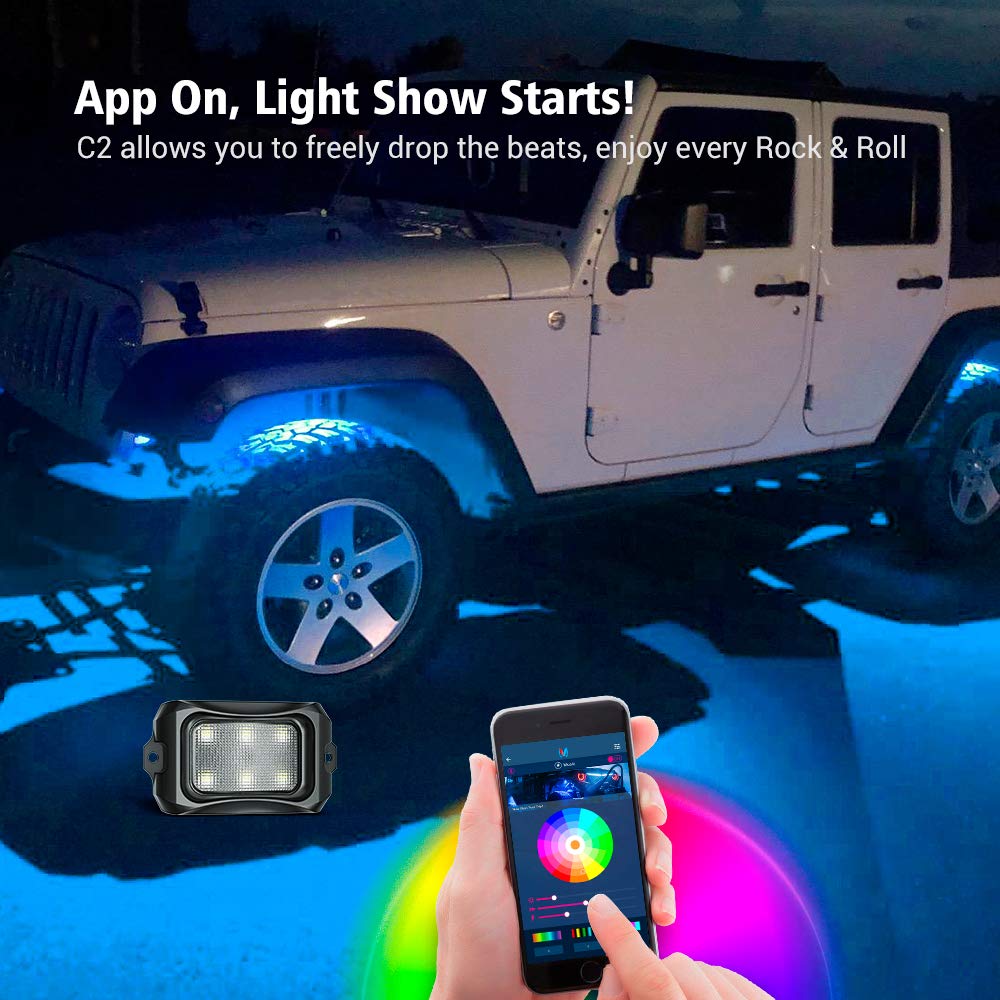 4 Mise à Niveau RGBW LED pods Roche lumières Courbe Surface Multicolore Voiture Underglow Lampe au néon w/Bluetooth Contrôle & Mode Musique