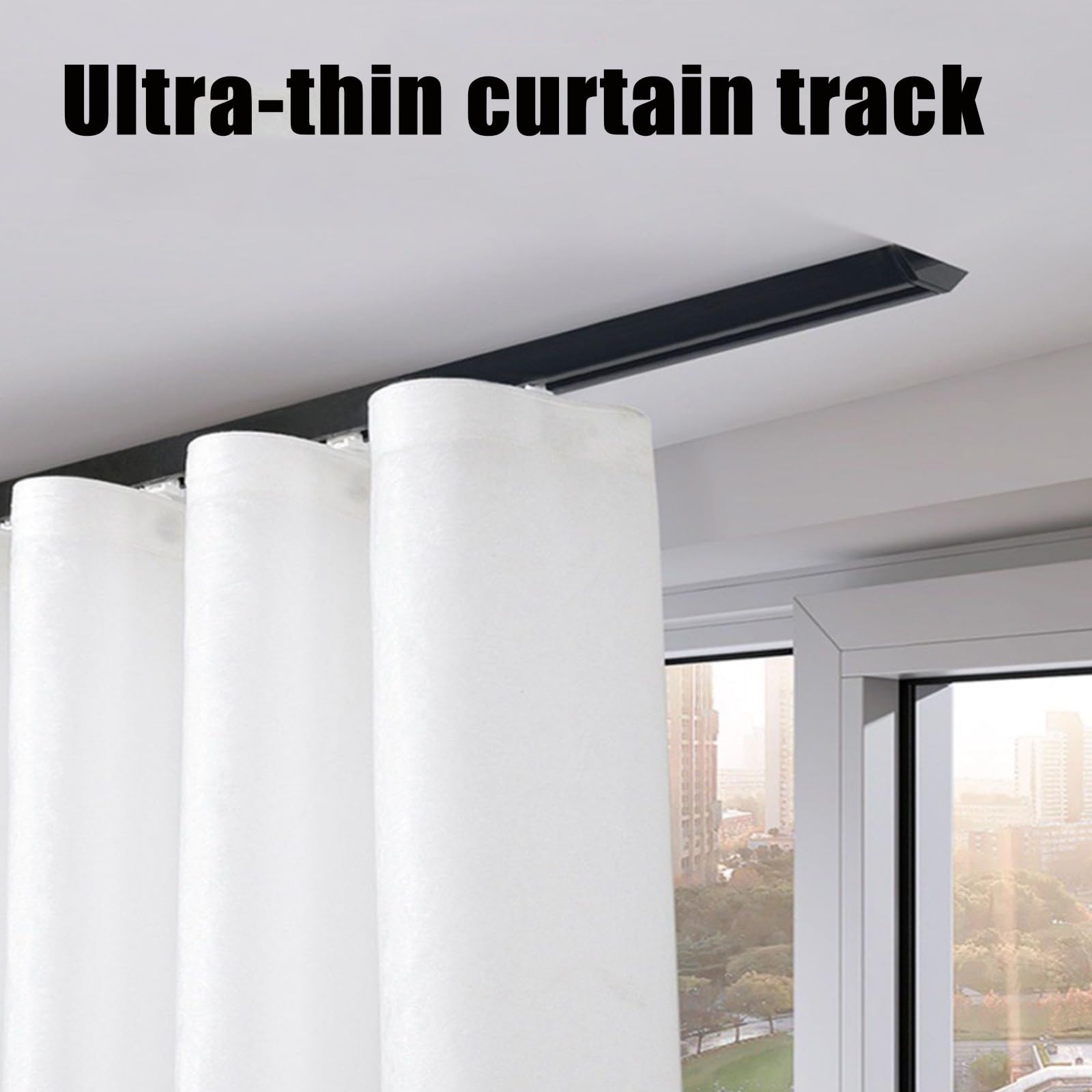 Tringle à rideau de plafond, séparateur pour séparation de pièces, rail de rideau mural, support de plafond, design flexible et durable (noir, 530 cm)