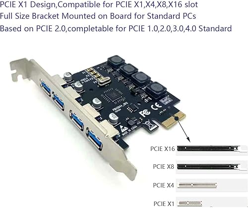 Miniatura 5 de Tarjeta PCIE USB 3.0 de 4 puertos Tarjeta de expansión PCI Express (PCIe) de 5 Gbps para Windows 11/10/8.1/8/7/Vista/XP/Server y Linux