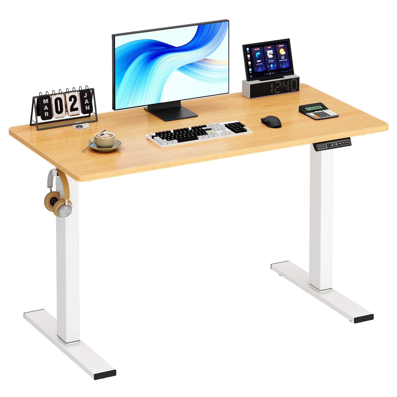 soges Mesa de Computadora Escritorio Eléctrico Regulable en Altura paraTrabajo y Juegos, Escritorio Eléctrico para Sentarse y Levantarse con Smart Panel con Funciones de Memoria, 100cm x 60cm