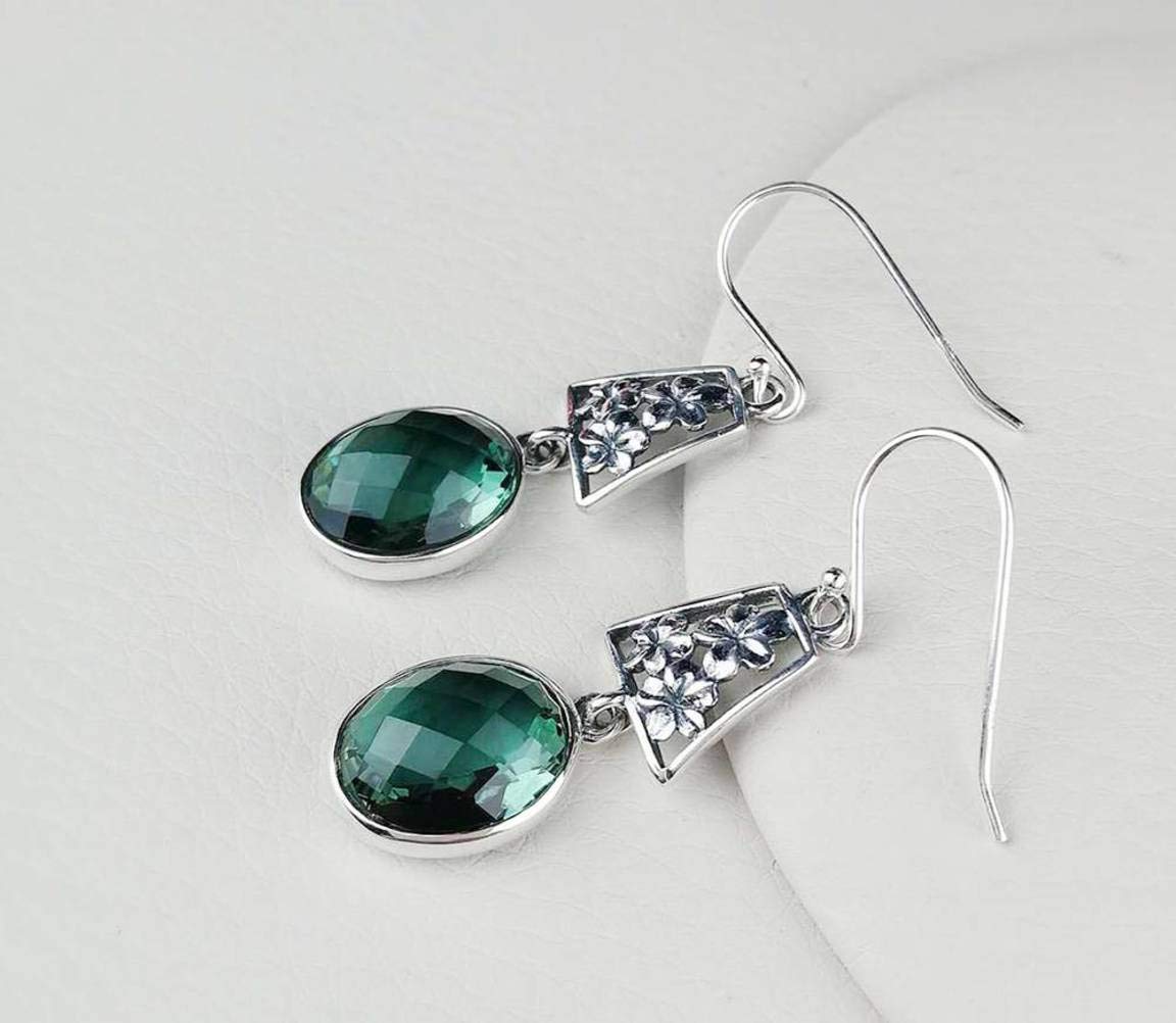 Orecchini ZUOZUIYQ per Donna, Orecchini Pendenti in Stile Cinese S925 con Fiore di Cristallo Verde sfaccettato, Gioielli da Donna retrò Lunghi, rubinetti per la casa