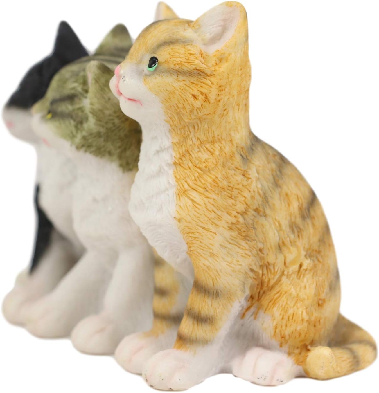 Ebros Lifelike Trio Colorful Shorthair Feline Kittens Cats Sitting Side by Side Figurine 5" Long Realistic Glass Eyes Hand Painted Feline Cat Kitten Kitties Animal Pet Sculpture Decor Statue - Image 3