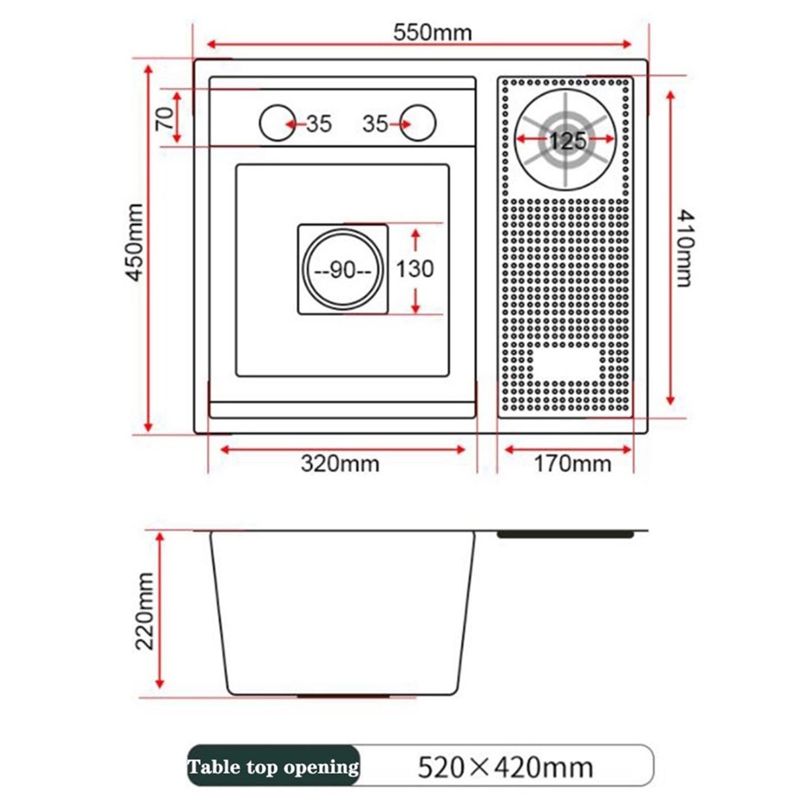 Fregadero Invisible de un Solo Seno con Grifo Plegable y lavavasos para restaurantes, cafeterías y Bares. Lavabo de encimera Que Ahorra Espacio para Lavar Verduras y Utensilios de