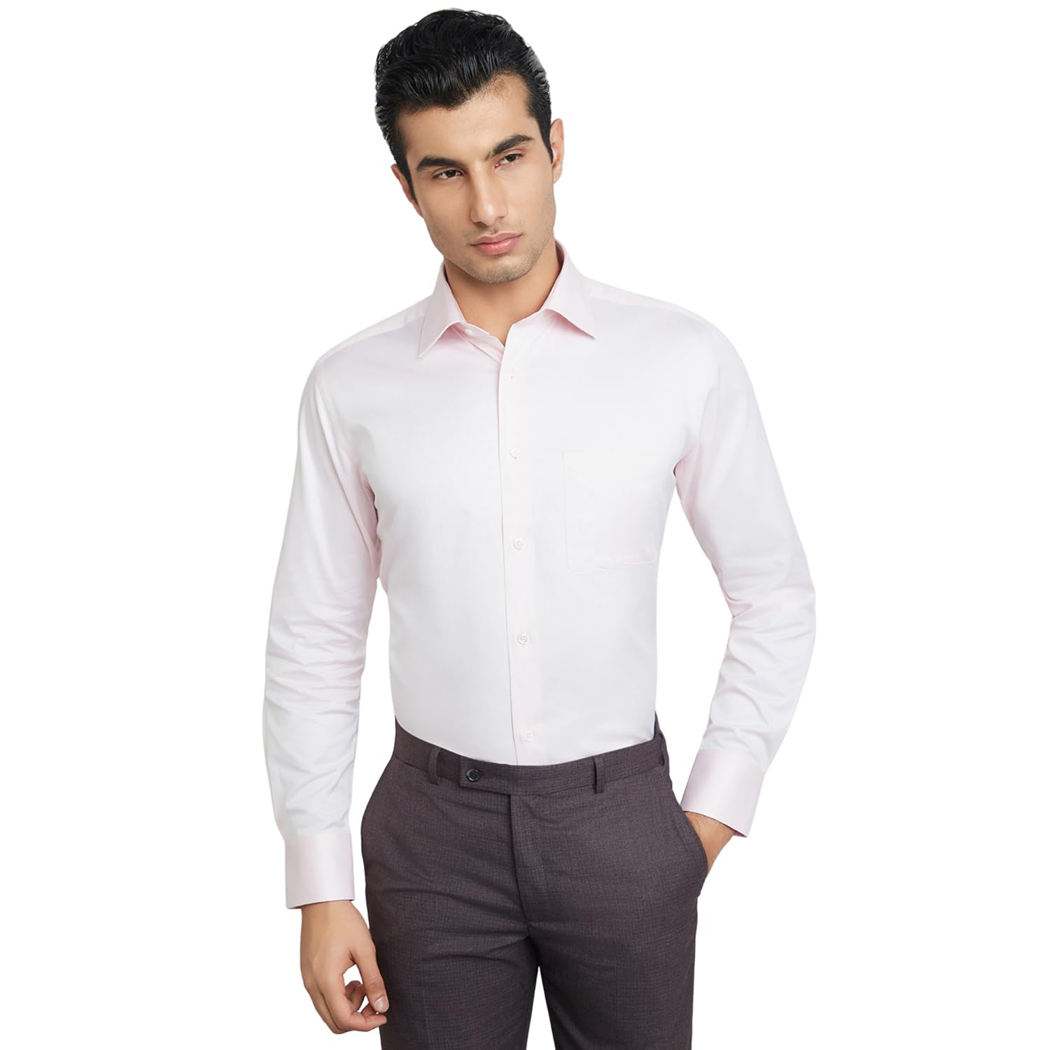 Men Luxus Fit Solid Pattern Pure Cotton Narrow Collar Full Sleeve Regular Fit Formal Shirt-image-30