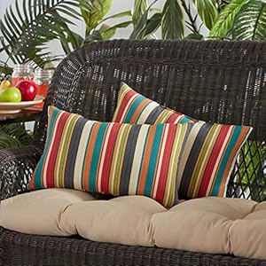 Greendale home fashions outdoor rectangle throw pillow set of 2 adobe stripe 2 count  urban country home decor