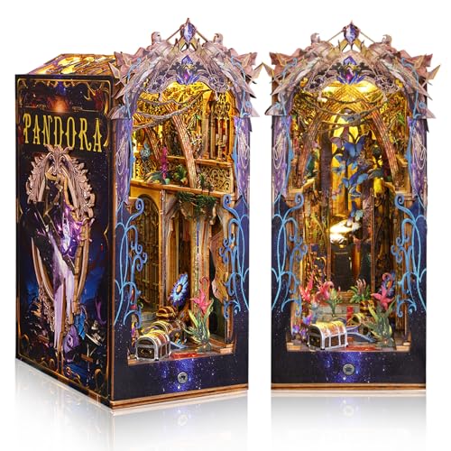 DIY Book Nook Kit, Maison de poupée Miniature avec Lampe LED à détection et Mini Boîte à Musique, Puzzle 3D en Bois Kit Booknook, Kits de modèles pour Adolescents et Adultes (Pandora's Box)