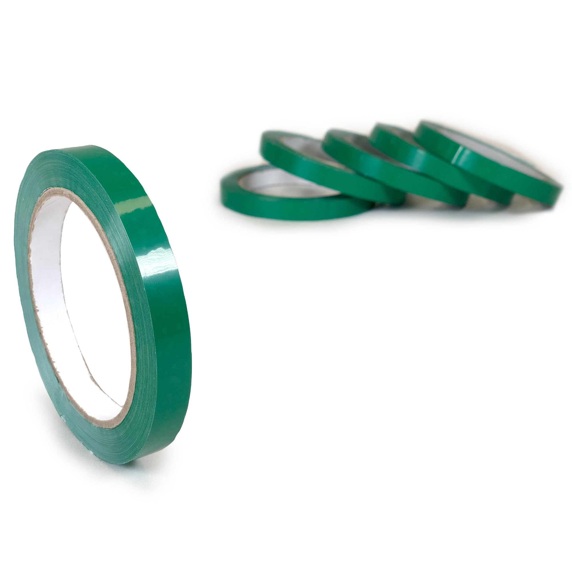 Pack de 12 Rollos de Cinta para Máquina Precintadora de Bolsas | Ancho 12 mm x Largo 66 metros | Color Verde