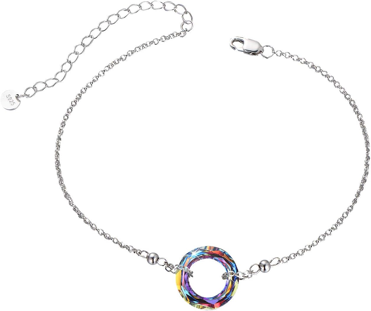 AOBOCO S925 Sterling Silver Crystal Bracelet for Women, Sparkling Circle-round Crystal Bracelet Gifts