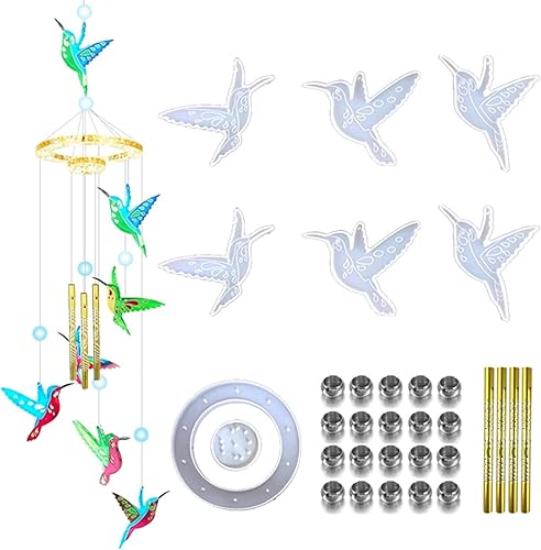 Kit de moldes de silicona para campanillas de viento de colibrí, molde de resina epoxi, decoración de jardín y patio