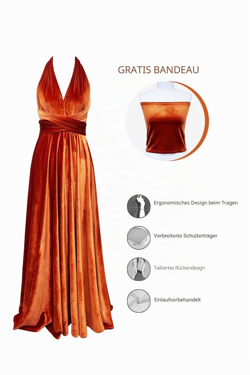 72styles Samt Infinity Wickelkleid Brautjungfernkleider - Samtkleid Damen Lang - Elegant Maxi Multi-Way Kleid Abendkleid, Hochzeitsgast Kleid,Ballkleid, Partykleid