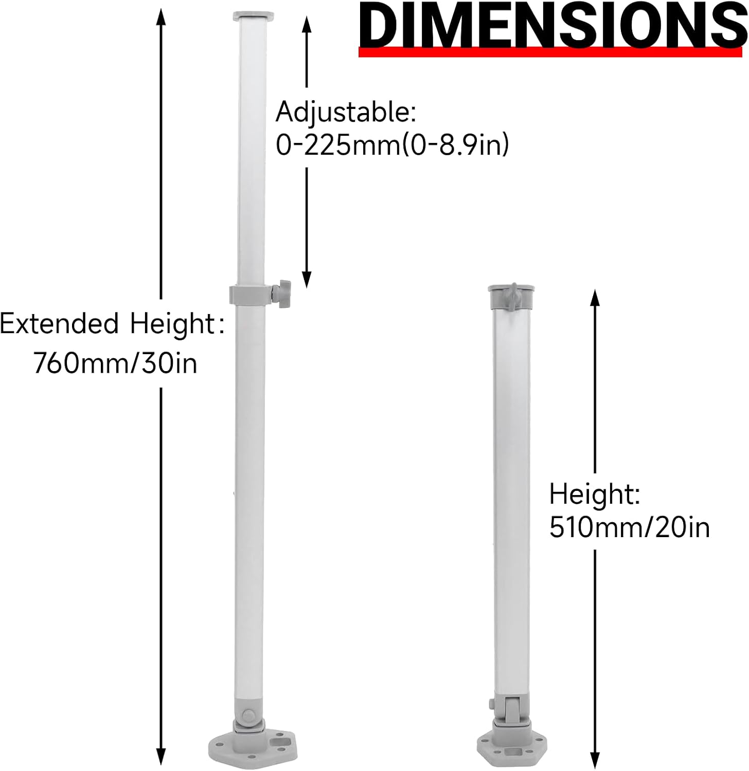 Folding Table Legs RV Telescopic Table Legs Adjustable Locking for RVs Campervan Motorhome Boats - Camper Interiors - Corrosion Resistant Aluminum Alloy - 510 to 760mm Adjustable Height - Silver