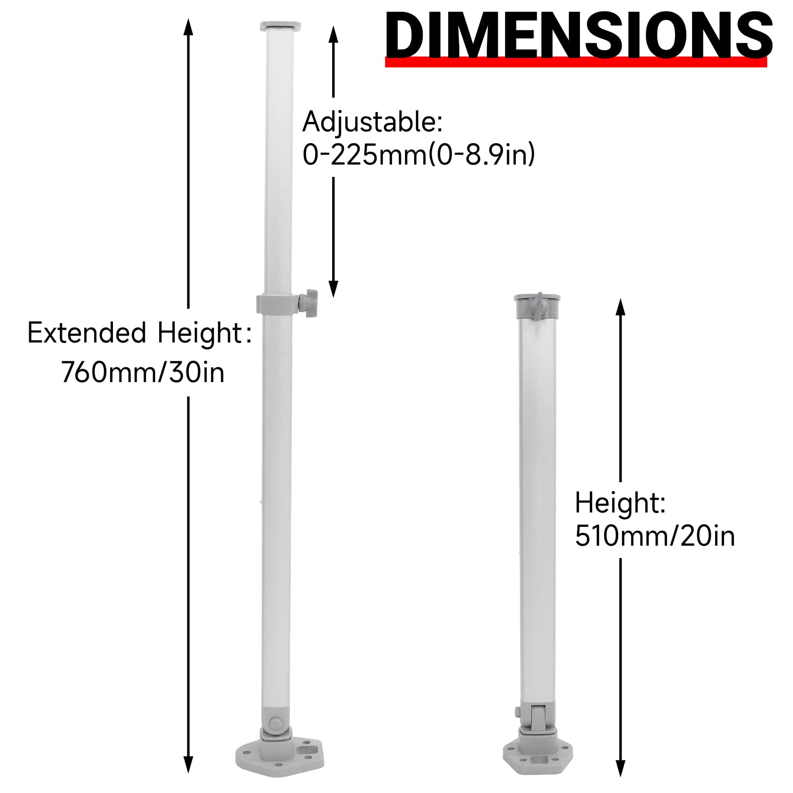 51-76cm höhenverstellbare Wohnmobil Tischbeine für RV Camper Caravan Yacht | Abnehmbares Tischbein, Stufenlos&fest arretierbar, Bis 50kg belastbar, Korrosionsfestes Aluminium, Teleskopstütze klappbar