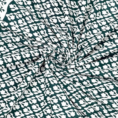 Image of BLOCKS OF INDIA Hand Block Printed 200 TC Cotton Super King Size Bedsheet (Dark Green GAD BUTI)