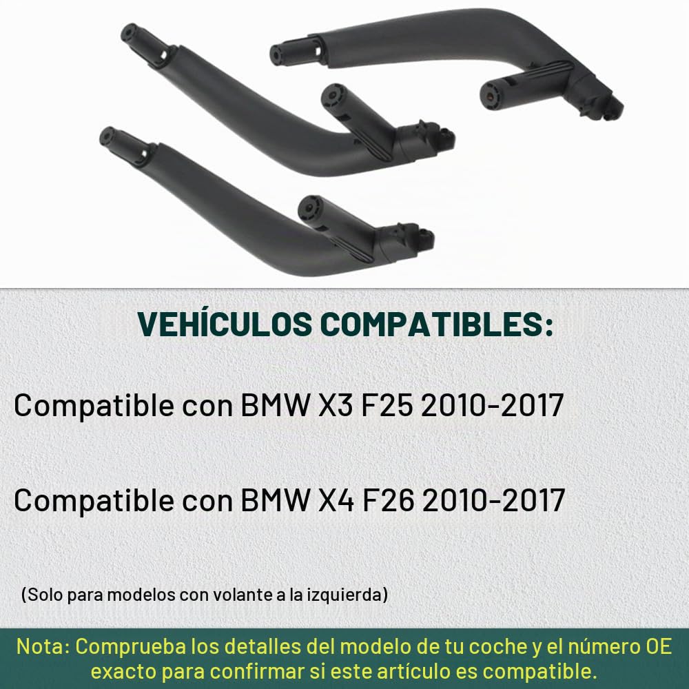 Tirador interior de repuesto para puerta interior de coche, compatible con BMW X5 F15 X6 F16 2015-2018 51417292243 5141 7292 243 51417292244 negro