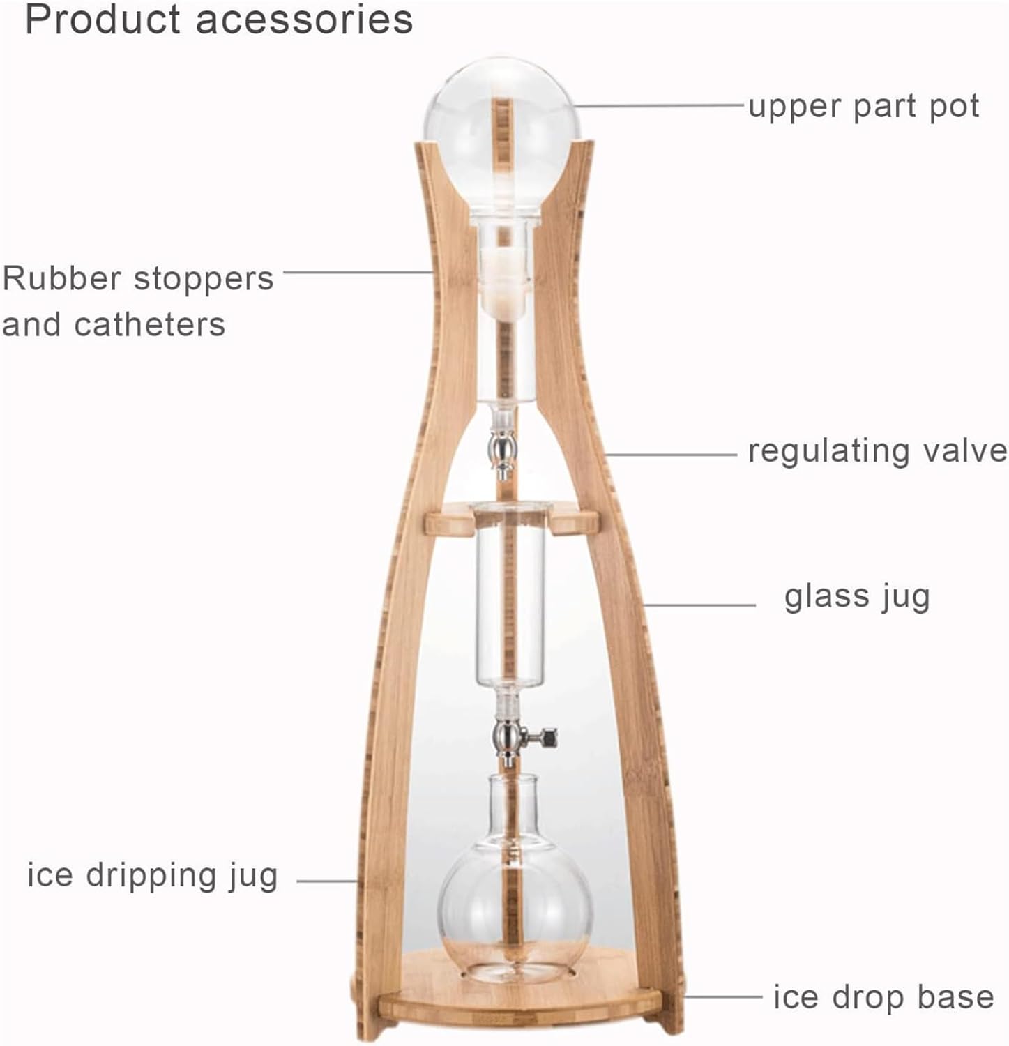 WIKINK Cold Brew Drip Tower, 500ml Cold Brew Drip Coffee Maker with Adjustable Dripper, Detachable Glass Cold Brew Maker, with Slow Drip Technology, for Cafe Home Kitchen