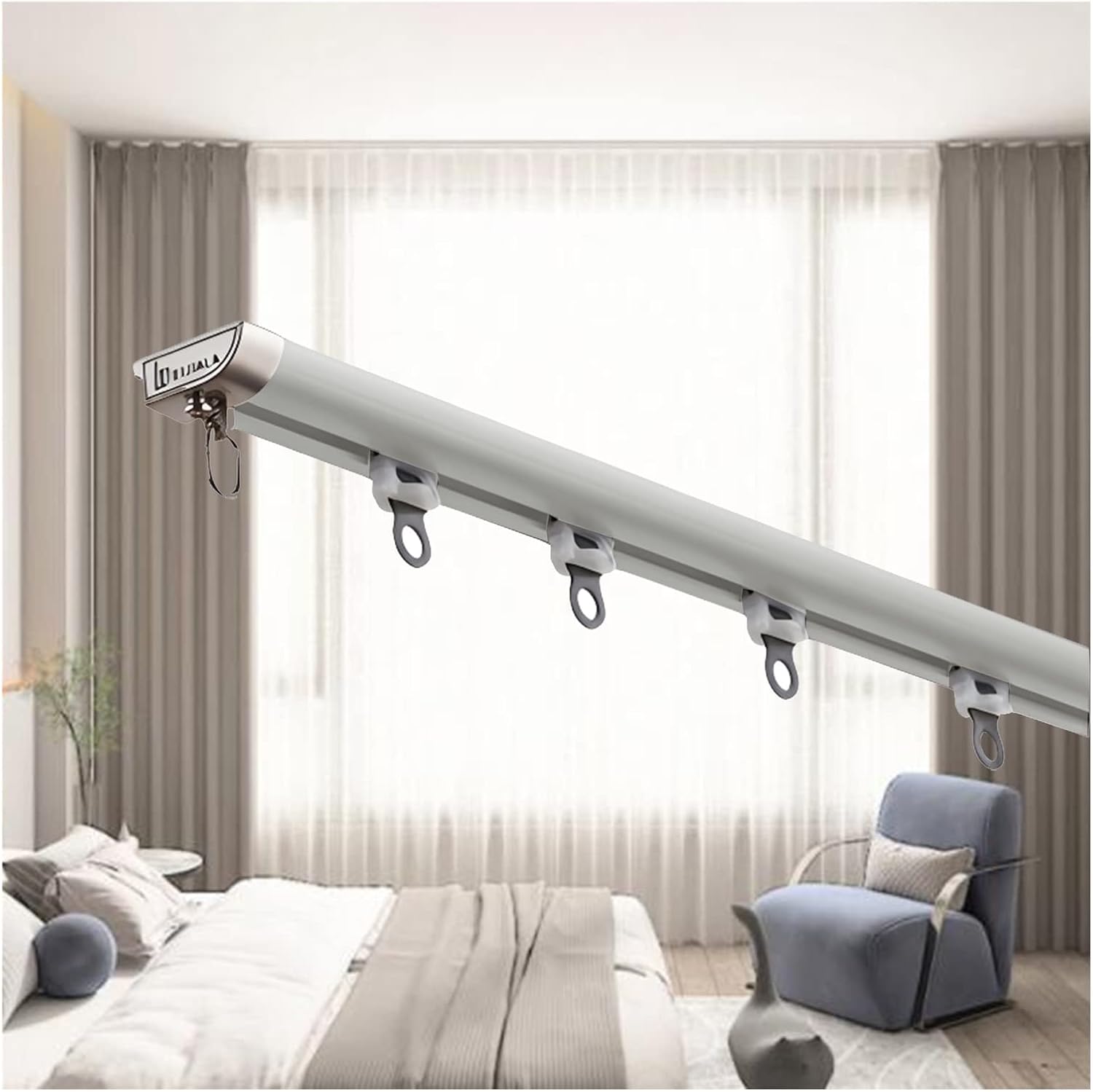 Non-Bendable Room Divider Curtain Rod for Hotel/Home/Office,Bedroom Sliding Curtain Track System - 49/32/26/16/13/9/6/3 ft Long, Ceiling Mount, Aluminum Alloy(White,Length-1350cm/44.2ft)
